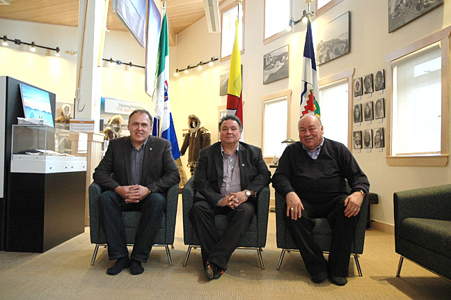 Yukon Premier Darrell Pasloski, left, Nunavut Premier Peter Taptuna and Northwest Territories Premier Bob McLeod at the Northern Premier's Forum in Kugluktuk on June 16, 2015. The three premiers, ahead of a meeting March 3 between Prime Minister Justin Trudeau and the country's territorial and provincial leaders, say they want help with adaptation to climate change — but they don't like carbon pricing. (FILE PHOTO)