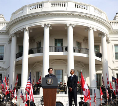 Prime Minister Justin Trudeau speaks in front of the White House March 10 while on an official visit there March 10. Trudeau and U.S. president Barack Obama announced a 