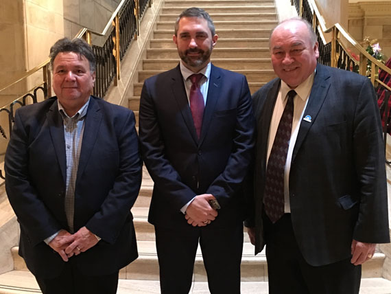 The premiers of Canada's three territories, Peter Taptuna of Nunavut, Sandy Silver of Yukon and Bob MacLeod of the Northwest Territories, met last week in Vancouver in a meeting that coincided with a major mining conference, the AME 2017 Mineral Exploration Roundup, which ran Jan. 23 to Jan. 26. They all said they want a say in Prime Minister Justin Trudeau's new Arctic policy. (PHOTO COURTESY OF THE GN)