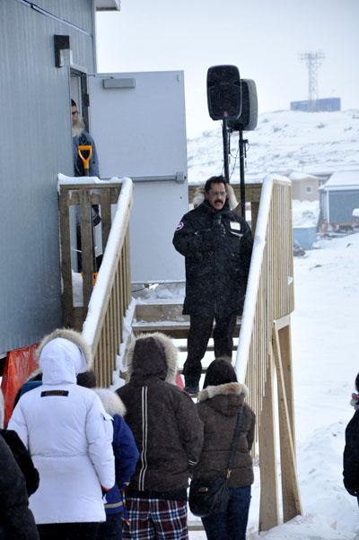 Muhammad Wani, vice president of the Islamic Society of Nunavut, speaks Jan. 30 in front of the Iqaluit mosque. (PHOTO BY THOMAS ROHNER)