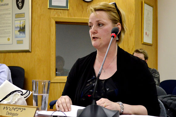 Pat Angnakak of the Sailivik Society appearing before Iqaluit City Council in January 2016, when council gave their support to Sailivik's proposal to build a big continuing care facility in Iqaluit that would serve all of Nunavut. Angnakak, who is also the MLA for Iqaluit-Niaqunnguu, says Sailivik can begin negotiating with the GN as soon as their business plan is completed. (FILE PHOTO)