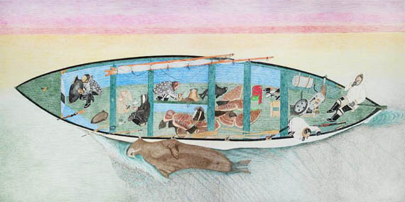 Untitled (Successful walrus hunt) ink and coloured pencil, 2009 is one of 10 of Kananginak Pootoogook's that will be featured in this year's Venice Biennale. (IMAGE COURTESY OF DORSET FINE ARTS) 