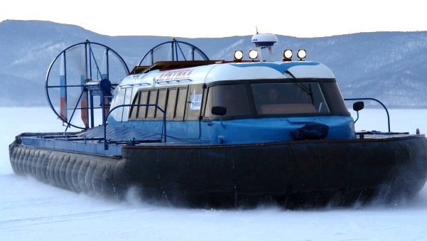 Hovercraft, like this one, are widely used in Russia's Arctic regions. They move by using blowers to produce a large volume of air below the hull. That are is slightly above atmospheric pressure, so this pressure difference produces lift, which causes the hull to float above the running surface. (FILE PHOTO)