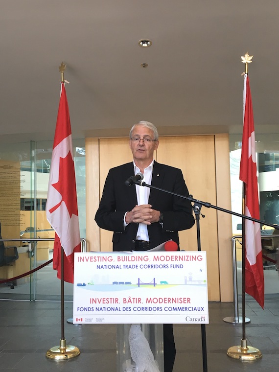 Speaking in the Northwest Territories' legislature Aug. 18, Transport Minister Marc Garneau talks more about the $400 million that will be split among the three territories for transportation infrastructure projects. (PHOTO COURTESY OF THE GOV. OF CANADA)