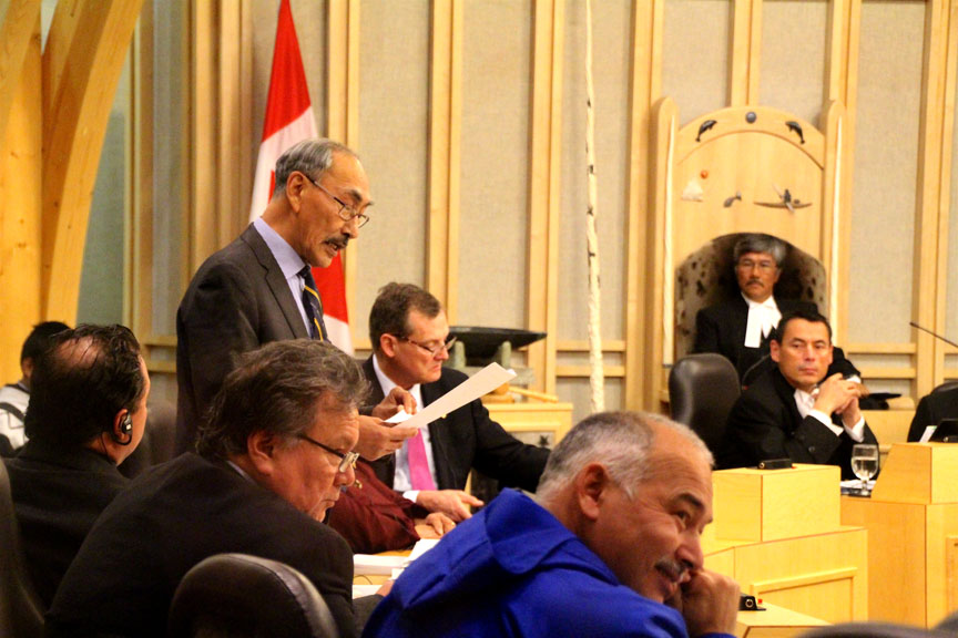 Education Minister Paul Quassa speaks Sept. 14 in the legislative assembly. (PHOTO BY BETH BROWN)
