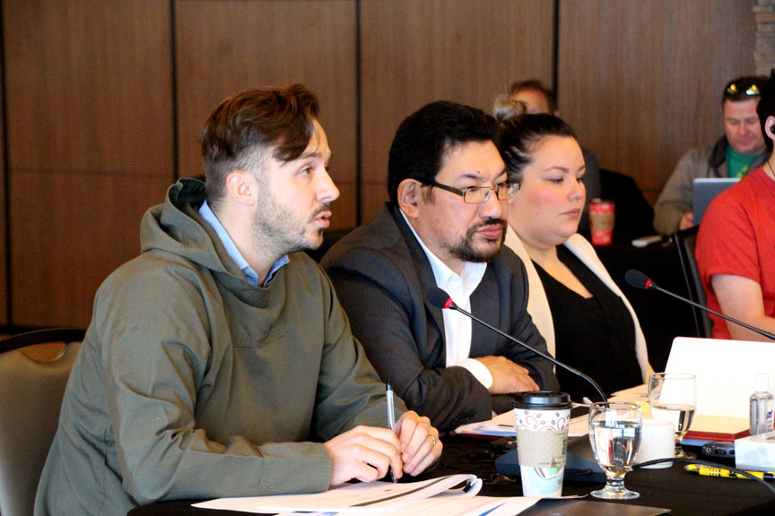 The Qikiqtani Inuit Association's director of major projects, Stephen Williamson Bathory, presents an update on the Mary River IIBA during an annual general meeting Oct. 5. (PHOTO BY BETH BROWN)
