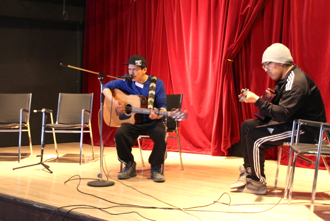 Lazarus Qattalik and Billy Jay Amaaq perform at the Francophone Centre Sept. 29 during Nunavut Music Week in Iqaluit. 