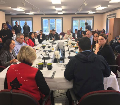 Carolyn Bennett, Canada's minister of Crown Indigenous Relations and Northern Affairs, and Inuit Tapiriit Kanatami president Natan Obed lead a Sept. 29 meeting of the Inuit-Crown Partnership Committee in Nain, Nunatsiavut. (PHOTO COURTESY OF ITK) 