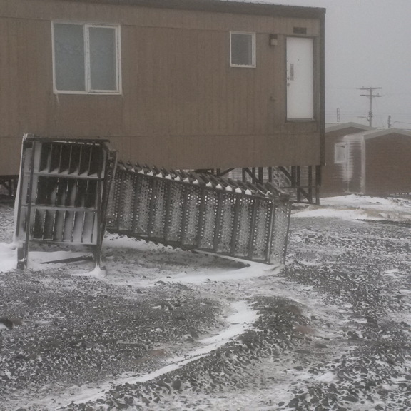 Watch your step! Staircases were pulled from Sanikiluaq homes by overnight winds Oct. 30. 