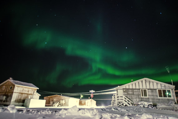 The northern lights shimmer above Cambridge Bay on Saturday, Jan. 13. Photographer Denise LeBleu, who captured this image from her back yard, says the lights were particularly bright and active that evening. (PHOTO BY DENISE LEBLEU)