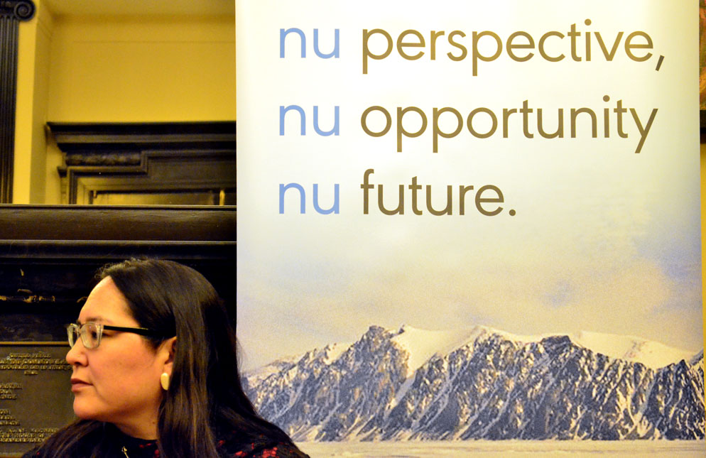 Aluki Kotierk, the president of Nunavut Tunngavik Inc., at a discussion panel on Parliament Hill in Ottawa yesterday with Carolyn Bennett, the minister of Crown-Indigenous relations and northern affairs, and Paul Quassa, the premier of Nunavut, held to talk about the implementation of the Nunavut Agreement's Article 23. That's the section of the land claims agreement that says governments should do things to increase the number of Inuit with government jobs until the proportion of Inuit working in government is equal to the proportion of Inuit living in Nunavut, a number that now stands at around 84 per cent. NTI is promoting action on Article 23 with a study released last fall by PricewaterhouseCoopers, glossy marketing materials with the catchline 