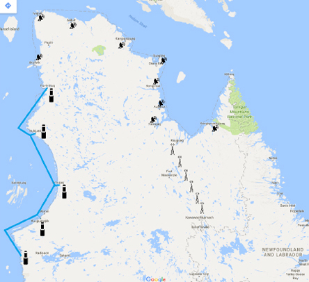 The KRG’s proposed plans to deliver higher-speed internet to Nunavik include a fibre-optic cable along some Hudson coast communities. The rest of the upgrade will rely on a microwave tower link connecting Kuujjuaq to Schefferville and surplus satellite capacity to the remaining communities. (IMAGE COURTESY OF TAMAANI)