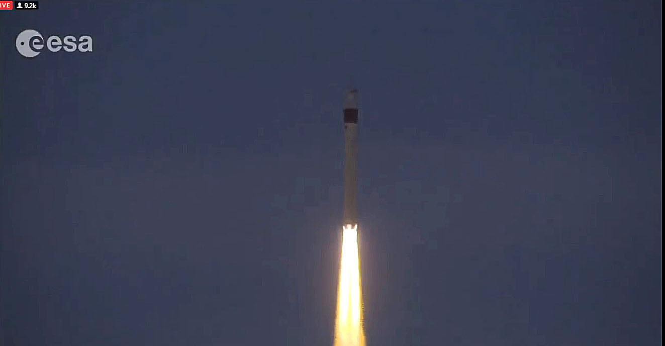 A Russian Rokot rocket carries the European Sentinel-3b satellite into to orbit on Wednesday, April 25. (EUROPEAN SPACE AGENCY)