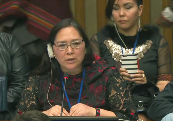 NTI president Aluki Kotierk addresses the UN Permanent Forum on Indigenous Issues last week in New York. She called for new federal legislation to recognize Inuktut as one of Canada’s founding languages. (UN IMAGE) 
