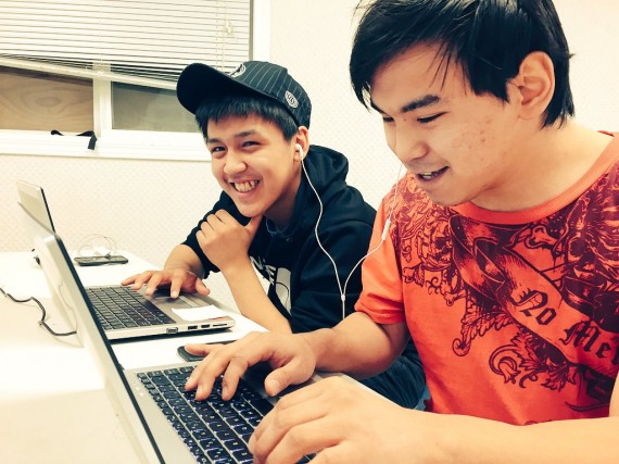 Kevin Karyak and Jasper Pootoogook work during a te(a)ch session in Baker Lake in March 2017. After receiving $1.7 million in federal funding last year to expand the territory’s te(a)ch program, Pinnguaq and three other organizations want to integrate the program into a project with a larger focus on suicide prevention. (FILE PHOTO)