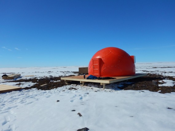 Polar Knowledge Canada has set up a research camp for long-term environmental monitoring on the north side of Greiner Lake near Cambridge Bay, the site of the Canadian High Arctic Research Station. One structure will be left open at all times in case people need shelter. (PHOTO COURTESY OF POLAR KNOWLEDGE CANADA/TWITTER)
