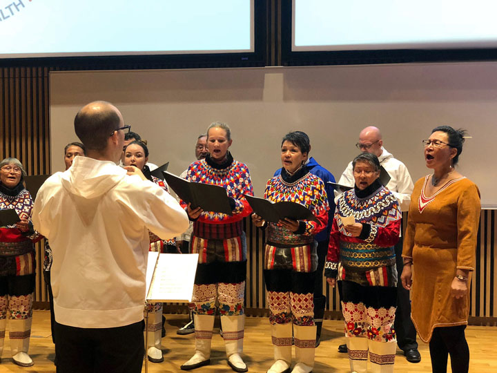 A Greenlandic choir helps open the International Congress on Circumpolar Health in Copenhagen Aug. 12, before an audience of health care providers and researchers from around the Arctic. (PHOTO BY JANE GEORGE)