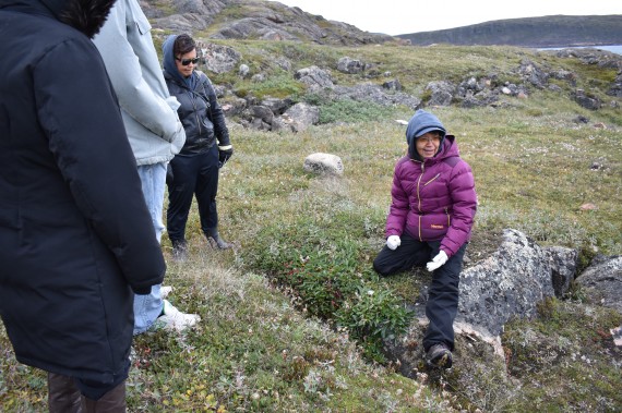 Leesee Papatsie with Nunavut’s Department of Environment leads a tour of the tundra on Wednesday, Aug. 22, at Apex's Rotary Park to explain the different traditional uses of plants. For more, see our story later today at nunatsiaq.com. (PHOTO BY COURTNEY EDGAR)