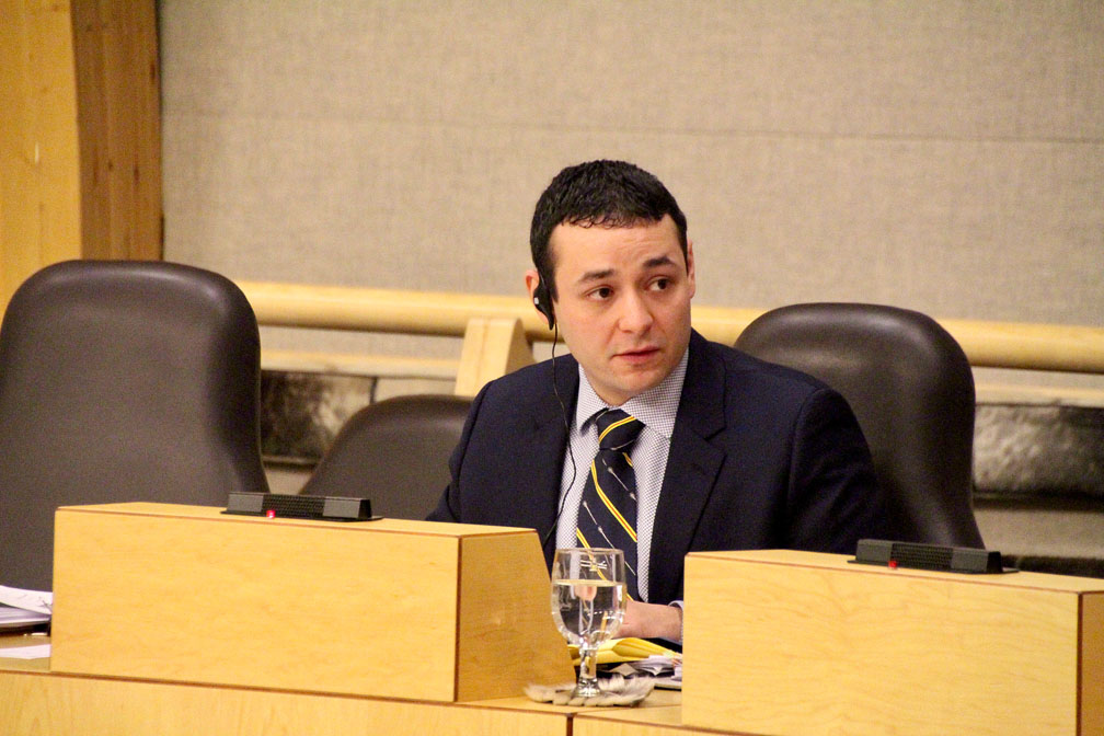 Iqaluit-Manirijak MLA Adam Lightstone at a meeting of the the standing committee on oversight of government operations and public accounts held Oct. 2. (PHOTO BY BETH BROWN)

